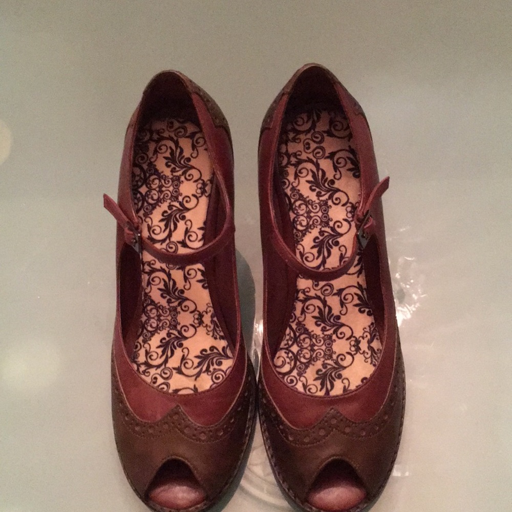 Sassy Aerosoles peep toe ankle strap brn/grn heels - Picture 2 of 5